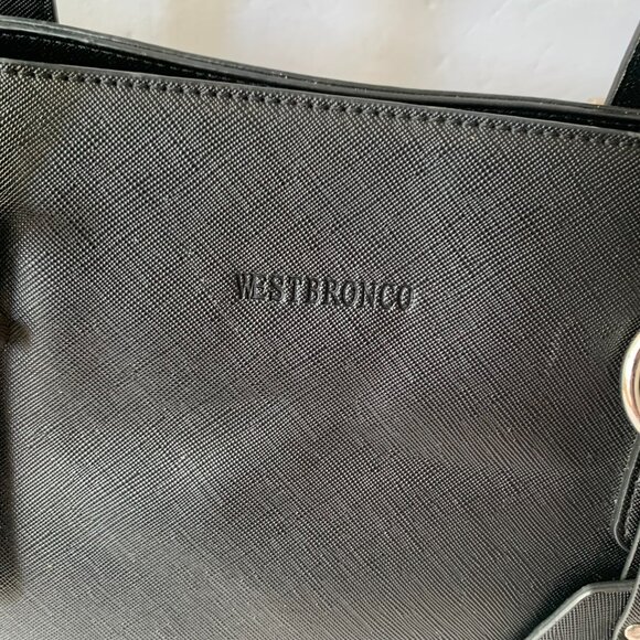 Westbronco Black Vegan Leather Purse Handbag Tote Adj Straps Structured - Picture 2 of 12